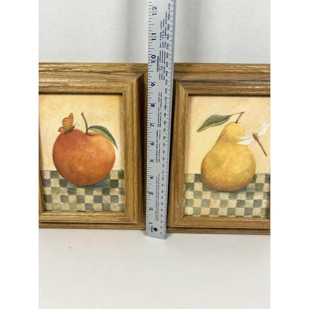 Wooden Framed Folk Art Fruit Prints Pear Apple 90s 10"x8" Kitchen - Picture 5 of 7